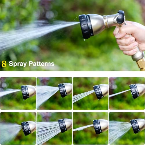 FANHAO Metal Thumb Control Garden Hose Nozzle Heavy Duty, 8 Spray Patterns - color: Silver