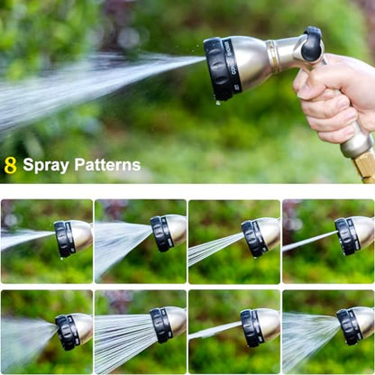 FANHAO Metal Thumb Control Garden Hose Nozzle Heavy Duty, 8 Spray Patterns - color: Silver