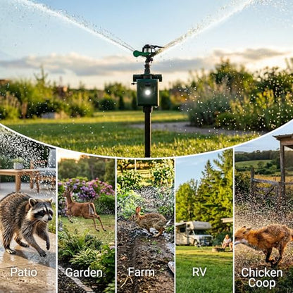 2 Packs Motion Activated Animal Repeller with Water Sprinkler, Deer Repellent Devices Solar Powered, IP65 Waterproof Deer Repellent with Flashing Light, Deter Cats Dogs Skunks Raccoons from Garden
