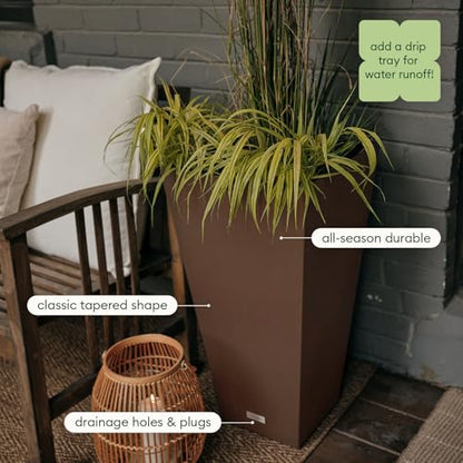 Veradek Pure Series Taper Planter & Drip Tray - Tapered Planter with Shelf - color: Espresso, size: 26 inch - 2 pack with saucers