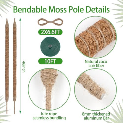 Bendable Moss Pole, 2 Pack 46'' Monstera Plant Support, Large Moss Pole for Indoor Potted Plants