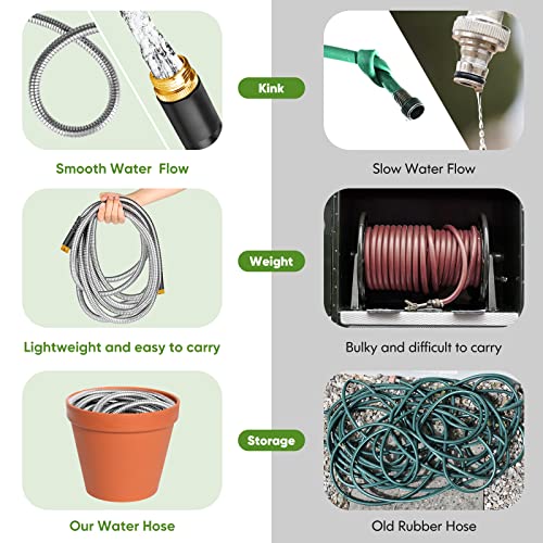 Unywarse Garden Hose 100FT Metal Water Hose with 10 Function Nozzle No-Kink - size: 100ft