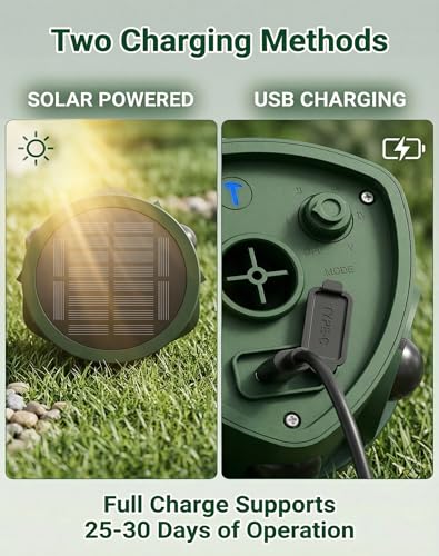2 Pack 360° Solar Ultrasonic Animal Repeller Outdoor, Deer Repellent Devices with Motion Sensor & Flashing Lights, Waterproof Cat Repellent Outdoor for Yard, Repel Raccoon, Coyote, Skunk & More