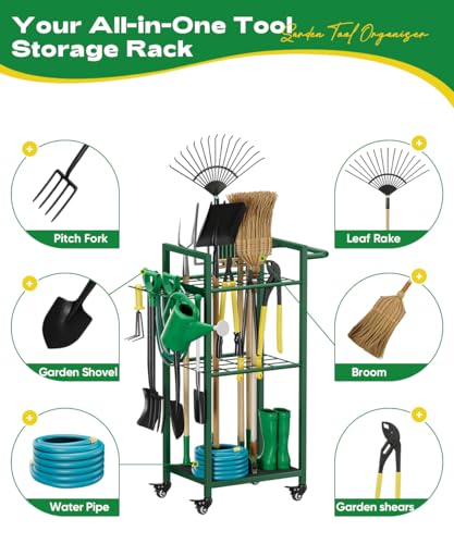 Garden Tool Organizer with Wheels, Green - color: green