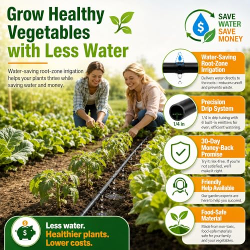 1/4 Drip Irrigation Tubing 100FT, Built-in 0.5 GPH Emitters, 6 Inch Spacing - size: 100FT