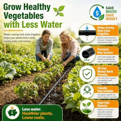 1/4 Drip Irrigation Tubing 100FT, Built-in 0.5 GPH Emitters, 6 Inch Spacing - size: 100FT