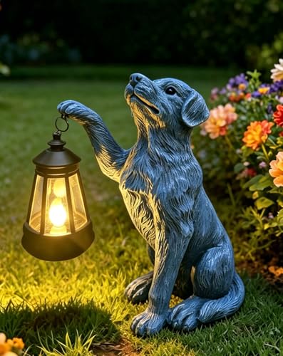 YODY Garden Statues Outdoor Garden Decor: Dog Statue with Solar Lantern for Yard Art Lawn Ornaments Porch Patio Balcony Home House - Birthday Gifts for Grandma Mom Women - style: Dog Statue with Solar Lantern