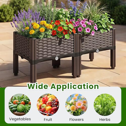 4Pcs Plastic Raised Garden Bed,62.4"×15.6"×14.4" Elevated Wicker Planter Box with Self-Watering System, Plants Garden Boxes with Legs for Growing Fresh Vegetables,Fruit,Flowers and Herbs - size: 4 Boxes-62.4×15.6×14.4in