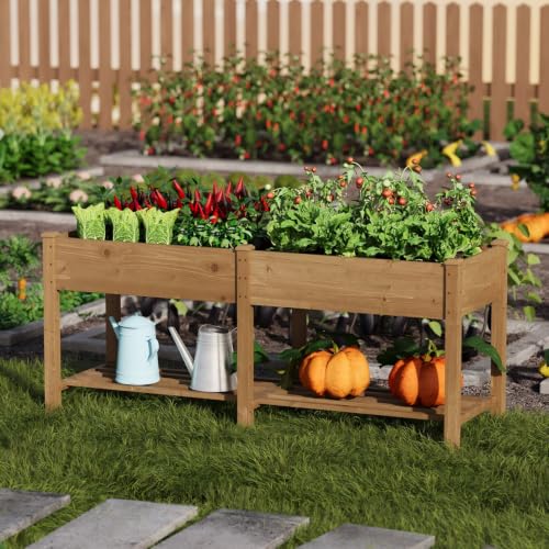 Wooden Raised Garden Bed for Gardening Outdoor Herb Planter Box with Legs - color: Brown, size: Large