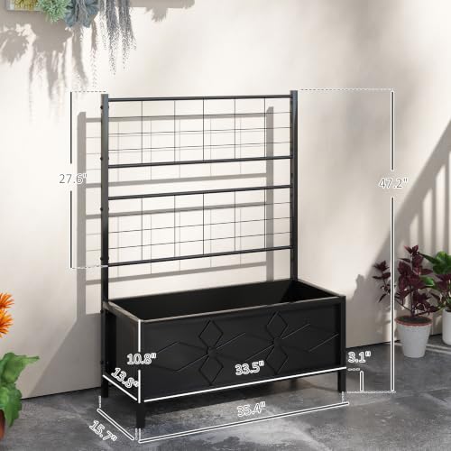 Outsunny Planter Box with Trellis, 35.4 x 15.7 x 47.2 inch, Black - color: Black