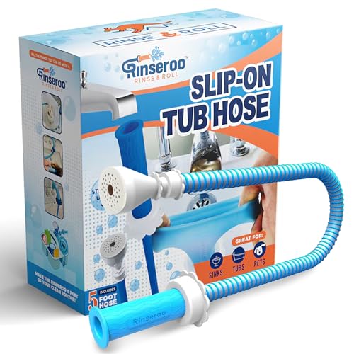 Rinseroo Slip-On Tub Hose, 5ft Flex Bathtub Faucet Sprayer