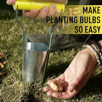 Jardineer Small Bulb Planter Tool– Compact Stainless Steel Transplanter for Bulbs, Seedlings & Flowers – Ergonomic Handle with Depth Markings – Silver & Black– Durable Garden Planting Tool - color: silver