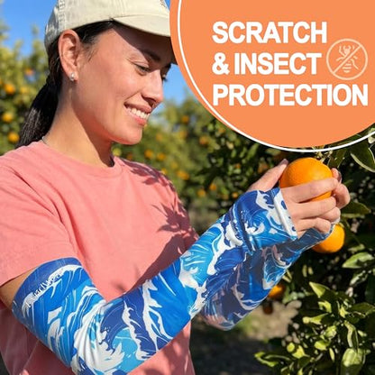 Evridwear Gardening Sleeves,UV Protection Cooling Arm Sleeve Women Men - color: Ocean Waves, size: Small-Medium