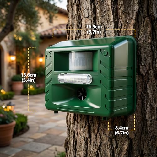 ASPECTEK Yard Sentinel Ultrasonic Animal Repeller with Strobe Light, 3 Mode Protection, Motion Sensor, Deterrent for Deer, Raccoons, Squirrels and Opossums AC and Battery Powered - 1 Pack - style: With Strobe Light