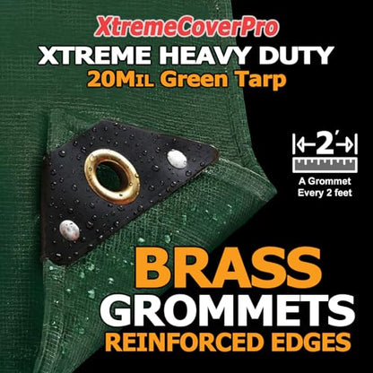 20' x 40' - 20mil Green Tarp Heavy Duty Waterproof UV Protection 20x40 ft - color: Green, size: 20'x40'