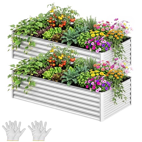 YITAHOME 2pcs 6x3x2ft Galvanized Raised Garden Bed, Metal Planter Box with Safety Rubber, Gloves, Outdoor Flower Bed for Planting Plants Vegetables, Silver - color: Silver, size: 6x3x2ft 2pcs