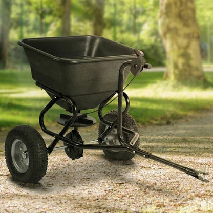 Tow Behind Broadcast Spreader, 110 lbs Capacity Tow/Push Lawn Spreader with 10 Adjustable Settings, for Seed, Fertilizer, Salt, Ice Melt, Garden & Lawn Care