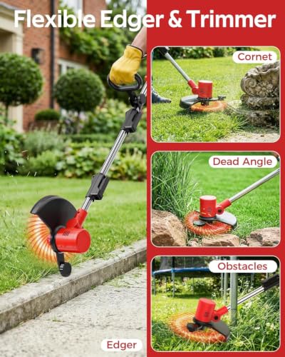 21V 2 in 1 Cordless String Trimmer and Edger, 12" Auto-Feed Electric Weed Wacker, Lightweight Weed Eater with 2 X 4Ah Batteries, Grass Cutter Lawn Tool with 2 Line Spools for Garden Yard