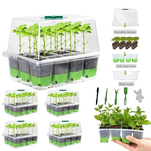 NestNature 5-Pack Seed Starter Tray Set|60-Cell Flexible Germination Trays - color: Classic Style Green