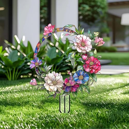 Moonflower Garden Stakes Decor Yard Acrylic - 2D Garden Acrylic Sign Decoration, Fantasy Yard Art, Gift for Nature Lovers, for Outdoor & Indoor Flower Pots, Yard, Mini Gardens & Lawn (5.9”x5.9”) - color: J