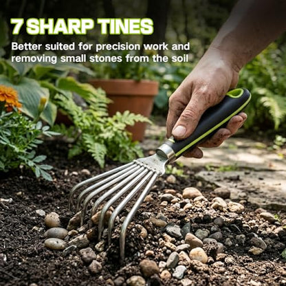 Small Hand Rake, 8 Inch Compact Weed Puller Tool,Mini Garden Leaf Claw Rake
