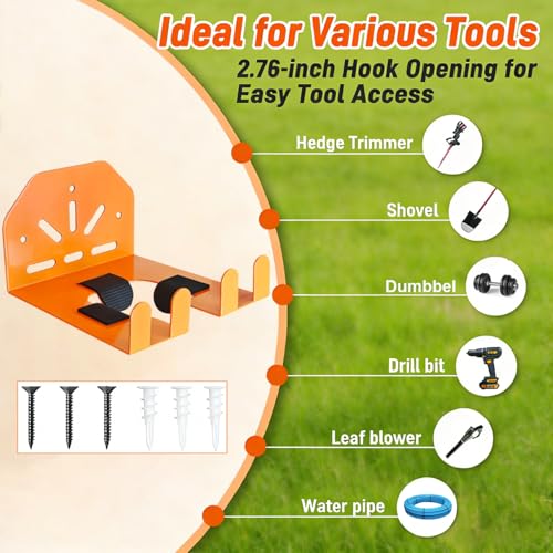 2 Pack Wall Mounted Tool Holder for Garage & Garden - Orange Metal Durable