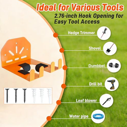2 Pack Wall Mounted Tool Holder for Garage & Garden - Orange Metal Durable