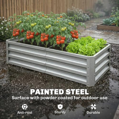 Outsunny 4' x 2' x 1' Galvanized Raised Garden Bed, Silver - color: Silver