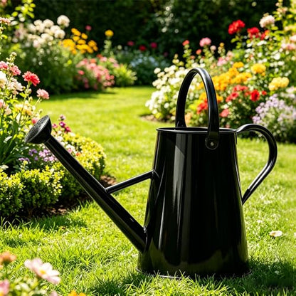 1.5 Gallon Metal Watering Can for Outdoor Plants, Large Watering Can, Black - color: Black