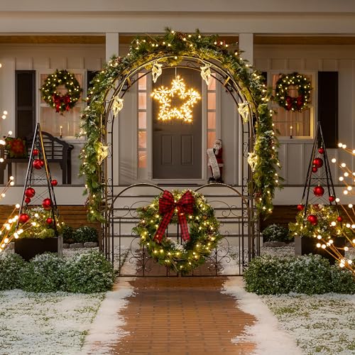 Plow & Hearth Arch Metal Outdoor Garden Arbor Double Gate | Montebello | 7 Feet Tall | Gunmetal Black | Steel Iron Trellis Lattice Climbing Plants & Heavy Vines - color: Gunmetal Montebello with Gate