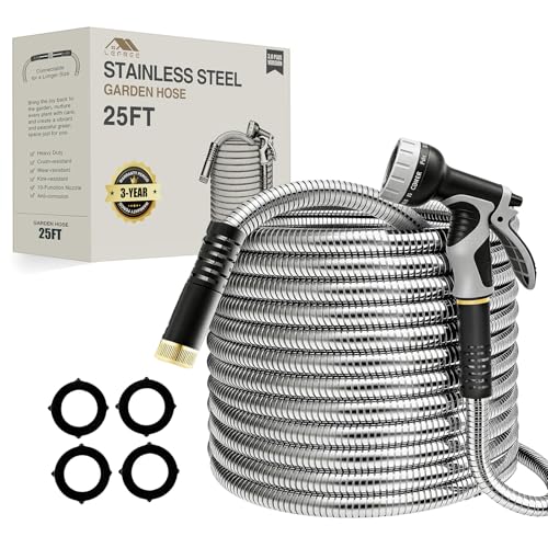 Lefree 25FT Metal Garden Hose with Upgraded Leak‑Proof Rubber Sleeve - color: Gray, size: 25FT