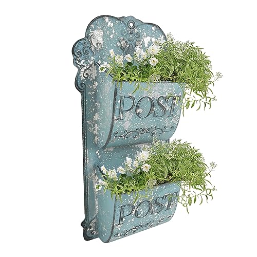 All Chic Metal Hanging Planter Wall Mounted Planters Metal Wall Planter Wall Vase Indoor Outdoor Wall Planter for Farmhouse Decor (Blue) - color: Blue