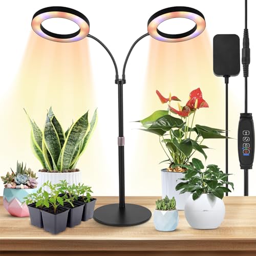 Grow Lights for Indoor Plants, 2-Head Full Spectrum & 3/9/12H Timer, Black - size: Black-23inch