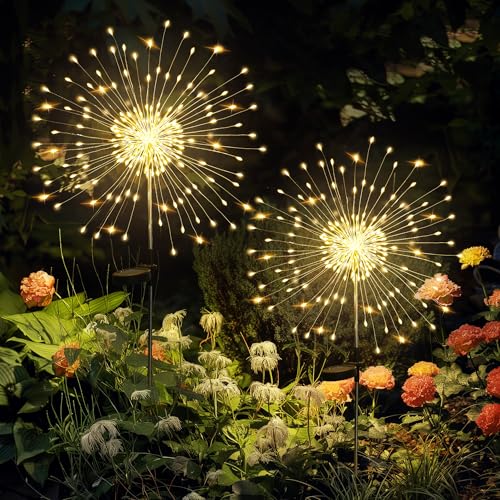 GIGALUMI 2 Pack Solar Firework Lights Outdoor, Garden Decor, Warm White - color: Warm White, size: 2 PACK 120 LEDS