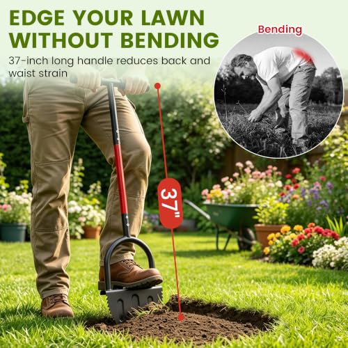 Manual Lawn Edger Tool, Half Moon Garden Edger for Turf & Bed Shaping