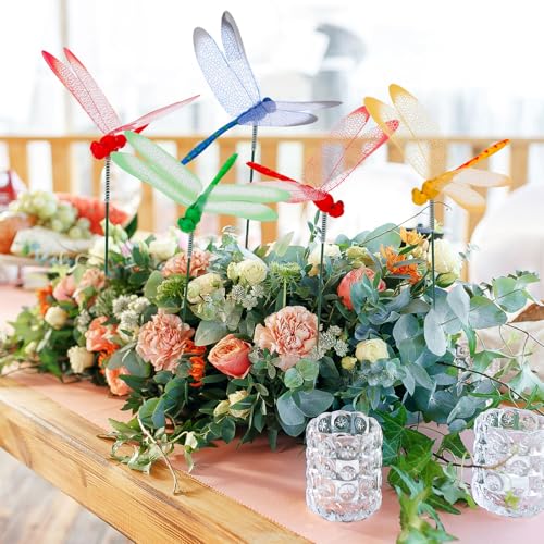 Augshy 50Pcs Artificial Dragonfly Decorations, 3D Dragonfly Garden Stakes - style: Colorful Dragonfly
