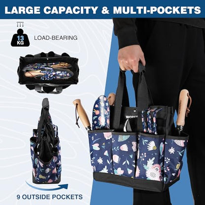 WORKPRO Garden Tool Bag, 9-Pocket Heavy Duty Oxford Tote Bag - color: Blue Insects