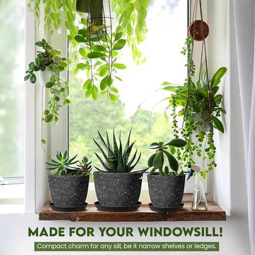 Plant Pots Indoor with Drainage 5 Pack Multi-Size Planters Set Spotty Black - color: Speckled Black, size: Pack of 5