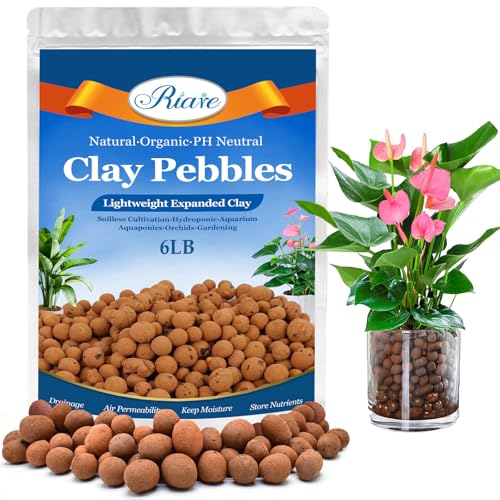 Riare 6LB Organic Leca Clay Pebbles for Plants, 4-16mm Drainage Leca Balls - size: 6LB