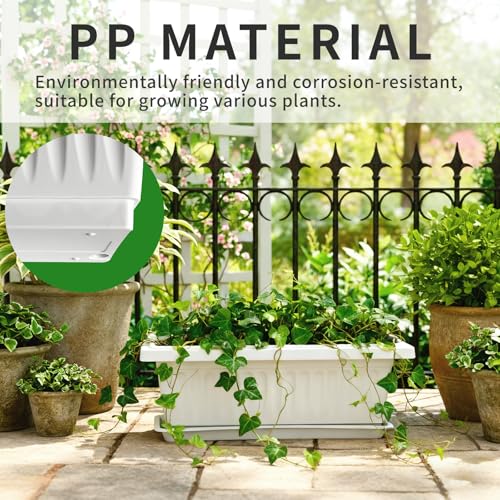19 Inch Rectangular Plastic Planters, Set of 2, White Window Flower Boxes - color: White