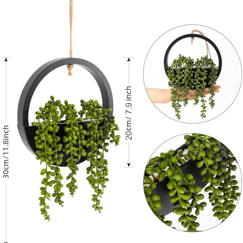 2 Pack Fake Plants Artificial Wall Hanging Succulents Plant - color: Black, size: 2 Pcs