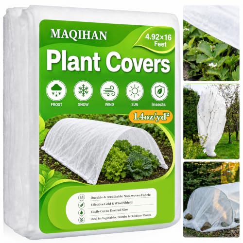 MAQIHAN Plant Covers Freeze Protection - 4.9ft x 16ft Frost Cloth for Plant - size: 4.9 ft x 16 ft