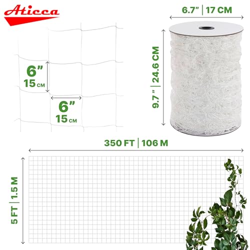 ATICCA 5x350 FT Heavy Duty Trellis Netting, 6-Inch Mesh, White Polyester - size: 5x350ft Polyester Trellis Netting