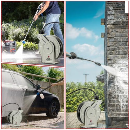 Tool Daily Retractable Pressure Washer Hose Reel, 1/4” x 60 FT