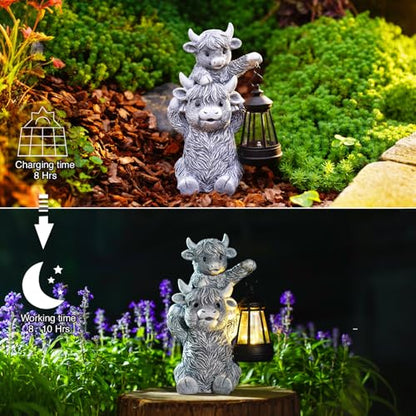 Goodeco Highland Cow with Solar Lantern Garden Statue - color: Grey Cow