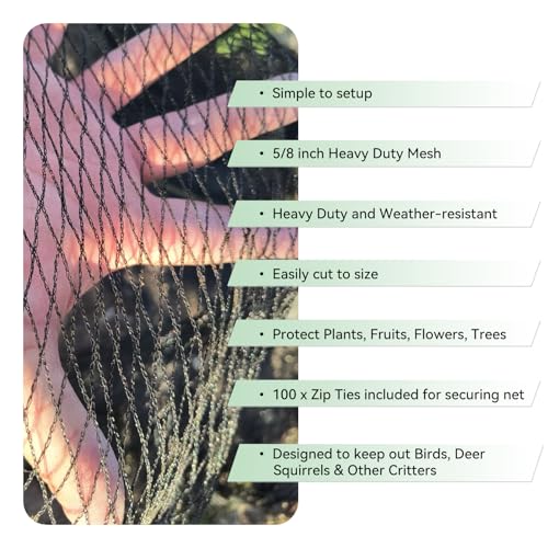Bird Netting 15x20 FT 1/2 Inch Mesh Heavy Duty Woven Mesh Netting - size: 15x20Ft-0.5"