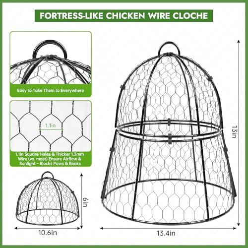 Decoroca 4 PCS Garden Cloches for Plants - Chicken Wire Plant Protectors - size: 4pcs-13.4x13in