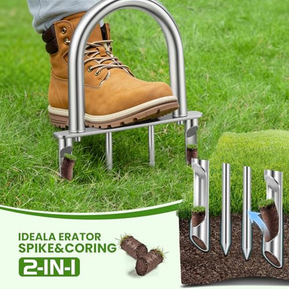 Manual Core Aerator, 2 Hollow Slot + 2 Spike Tines, Semi-Assembled, Orange