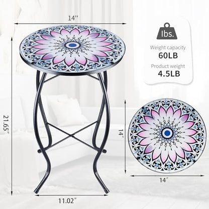 VCUTEKA Outdoor Side Table,14" Patio Accent Table Bistro Coffee End Table - color: Flower