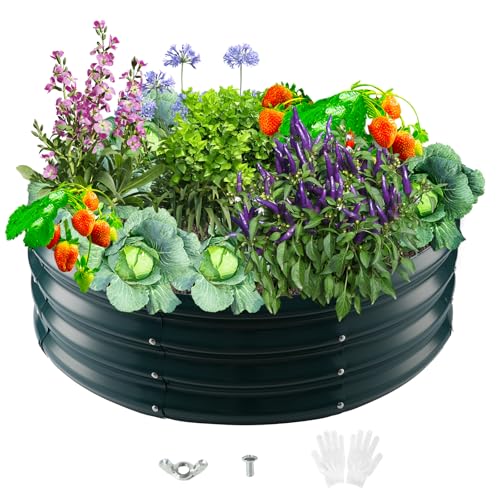 Durable Round Steel Raised Garden Bed Painted for Planting Vegetable/Herbs/Flowers/Trees at Backyard/Garden,or Baby Chicken,Christmas Tree Fence (Dark Green, 36 ins Diameter x 12 ins high) - color: Dark Green, size: 36 inches diameter x 12 inches high